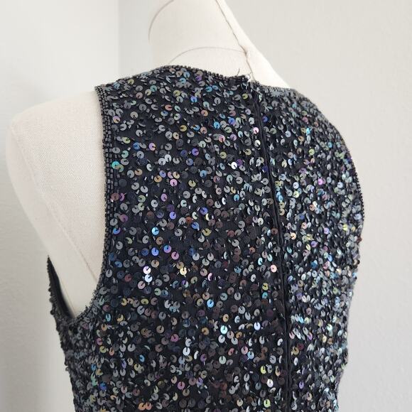 Vintage Lawrence Kazar Black Iridescant Sequin Silk Embroidered Blouse S - Picture 9 of 14